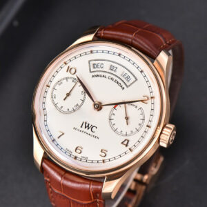 Portuguese Real PR Annual Calendar IW503504 ZF 44MM RG White Dial Brown Leather Strap A5280 - Image 4