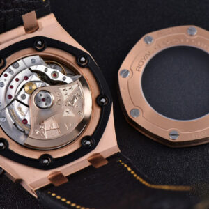 Royal Oak Offshore 26470OR RG JF 44MM YG Dial Black Subdial Black Leather Strap A3126 - Image 3