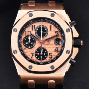 Royal Oak Offshore 26470OR RG JF 44MM YG Dial Black Subdial Black Leather Strap A3126
