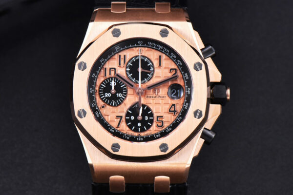 Royal Oak Offshore 26470OR RG JF 44MM YG Dial Black Subdial Black Leather Strap A3126