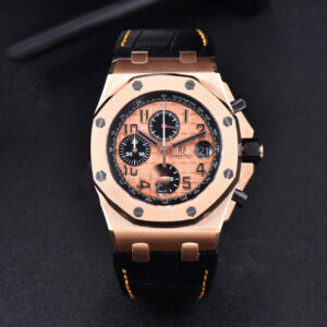 Royal Oak Offshore 26470OR RG JF 44MM YG Dial Black Subdial Black Leather Strap A3126 - Image 8