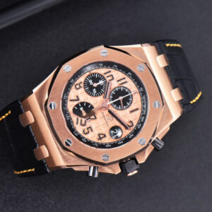 Royal Oak Offshore 26470OR RG JF 44MM YG Dial Black Subdial Black Leather Strap A3126 - Image 9