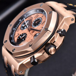 Royal Oak Offshore 26470OR RG JF 44MM YG Dial Black Subdial Black Leather Strap A3126 - Image 17
