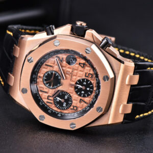Royal Oak Offshore 26470OR RG JF 44MM YG Dial Black Subdial Black Leather Strap A3126 - Image 20