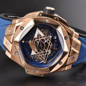Big Bang Sang Bleu II Chrono RG 45mm BBF Blue Skeleton Dial Blue Rubber Strap HUB1240 - Image 11