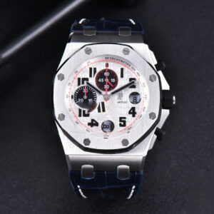Royal Oak Offshore 26170ST JF 42MM White Dial Red Hands Black Leather Strap A7750 V3