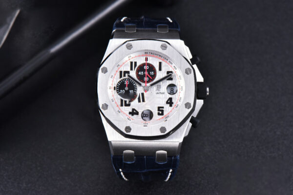 Royal Oak Offshore 26170ST JF 42MM White Dial Red Hands Black Leather Strap A7750 V3