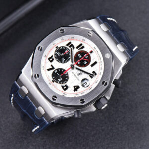 Royal Oak Offshore 26170ST JF 42MM White Dial Red Hands Black Leather Strap A7750 V3 - Image 7