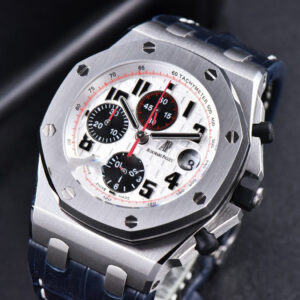 Royal Oak Offshore 26170ST JF 42MM White Dial Red Hands Black Leather Strap A7750 V3 - Image 8