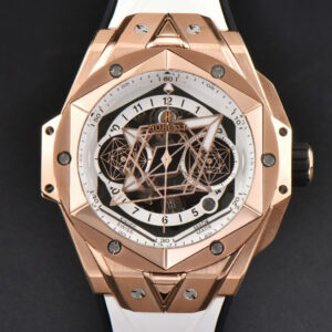 Big Bang Sang Bleu II Chrono RG 45mm BBF White Skeleton Dial White Rubber Strap HUB1240