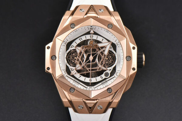 Big Bang Sang Bleu II Chrono RG 45mm BBF White Skeleton Dial White Rubber Strap HUB1240
