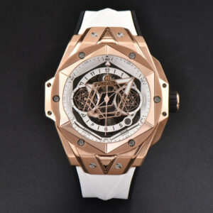Big Bang Sang Bleu II Chrono RG 45mm BBF White Skeleton Dial White Rubber Strap HUB1240 - Image 8