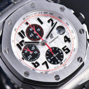 Royal Oak Offshore 26170ST JF 42MM White Dial Red Hands Black Leather Strap A7750 V3 - Image 14