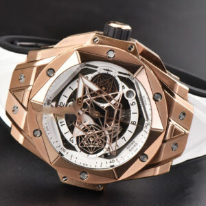 Big Bang Sang Bleu II Chrono RG 45mm BBF White Skeleton Dial White Rubber Strap HUB1240 - Image 19