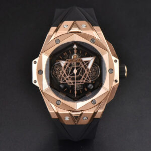 Big Bang Sang Bleu II Chrono RG 45mm BBF Black Skeleton Dial Black Rubber Strap HUB1240 - Image 8