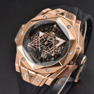 Big Bang Sang Bleu II Chrono RG 45mm BBF Black Skeleton Dial Black Rubber Strap HUB1240 - Image 9