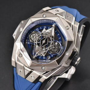 Big Bang Sang Bleu II Chrono Ti 45mm BBF Blue Skeleton Dial Blue Rubber Strap HUB1240 - Image 7