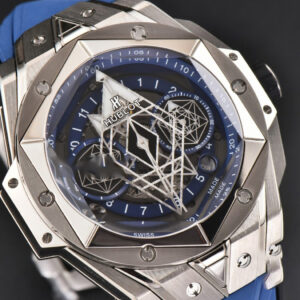 Big Bang Sang Bleu II Chrono Ti 45mm BBF Blue Skeleton Dial Blue Rubber Strap HUB1240 - Image 15