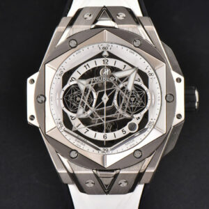 Big Bang Sang Bleu II Chrono Ti 45mm BBF White Skeleton Dial White Rubber Strap HUB1240