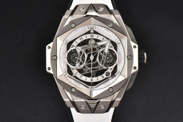 Big Bang Sang Bleu II Chrono Ti 45mm BBF White Skeleton Dial White Rubber Strap HUB1240
