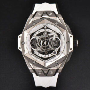 Big Bang Sang Bleu II Chrono Ti 45mm BBF White Skeleton Dial White Rubber Strap HUB1240 - Image 6