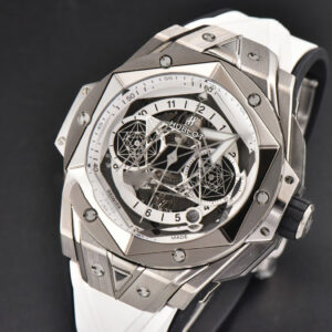 Big Bang Sang Bleu II Chrono Ti 45mm BBF White Skeleton Dial White Rubber Strap HUB1240 - Image 7