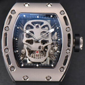 RM052 Skull Titanium Real Tourbillon 50mmx42mm JBF Skeleton Dial on Black Rubber Strap
