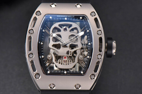 RM052 Skull Titanium Real Tourbillon 50mmx42mm JBF Skeleton Dial on Black Rubber Strap
