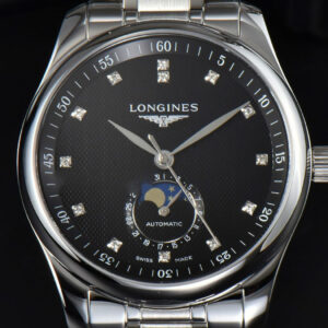 Longines Master Moonphase 40MM GF Black Dial Diamond Marker SS Bracelet A899