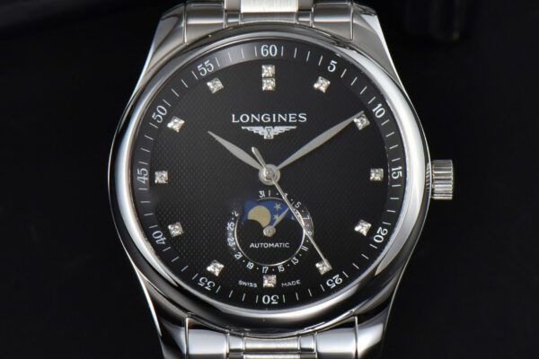 Longines Master Moonphase 40MM GF Black Dial Diamond Marker SS Bracelet A899