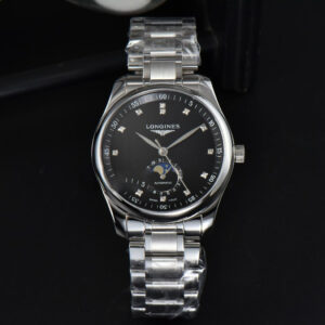 Longines Master Moonphase 40MM GF Black Dial Diamond Marker SS Bracelet A899 - Image 9