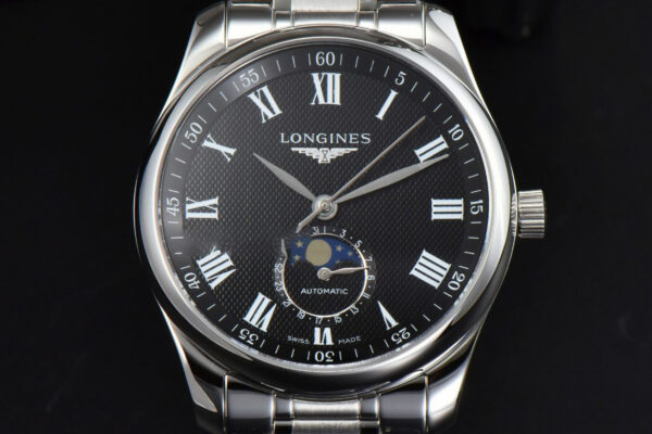 Longines Master Moonphase 40MM GF Black Dial Roma Marker SS Bracelet A899