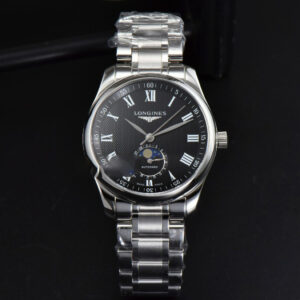 Longines Master Moonphase 40MM GF Black Dial Roma Marker SS Bracelet A899 - Image 9