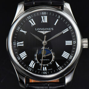 Longines Master Moonphase 40MM GF Black Dial Roma Marker Black Leather Strap A899
