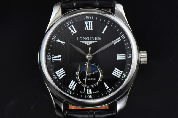 Longines Master Moonphase 40MM GF Black Dial Roma Marker Black Leather Strap A899