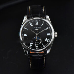 Longines Master Moonphase 40MM GF Black Dial Roma Marker Black Leather Strap A899 - Image 3