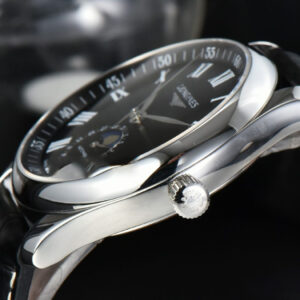Longines Master Moonphase 40MM GF Black Dial Roma Marker Black Leather Strap A899 - Image 9