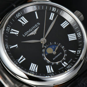 Longines Master Moonphase 40MM GF Black Dial Roma Marker Black Leather Strap A899 - Image 10