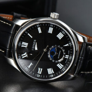 Longines Master Moonphase 40MM GF Black Dial Roma Marker Black Leather Strap A899 - Image 12