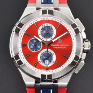 Aikno Chrono 44mm OF Red/Blue Dial Red Rubber Strap Swiss Quartz