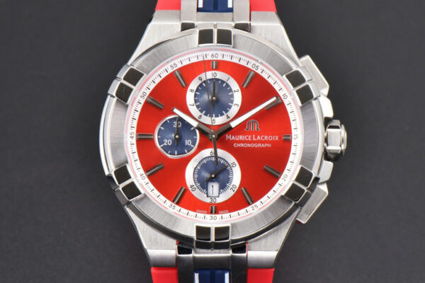 Aikno Chrono 44mm OF Red/Blue Dial Red Rubber Strap Swiss Quartz