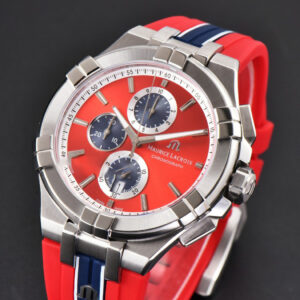 Aikno Chrono 44mm OF Red/Blue Dial Red Rubber Strap Swiss Quartz - Image 5