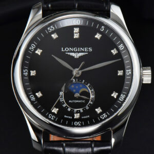 Longines Master Moonphase 40MM GF Black Dial Diamond Marker Black Leather Strap A899