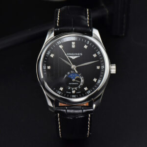 Longines Master Moonphase 40MM GF Black Dial Diamond Marker Black Leather Strap A899 - Image 12