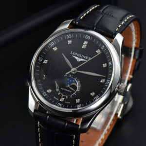 Longines Master Moonphase 40MM GF Black Dial Diamond Marker Black Leather Strap A899 - Image 13