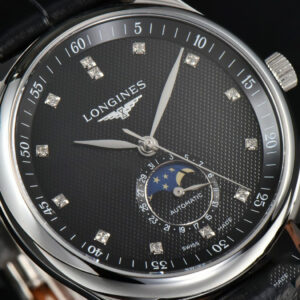 Longines Master Moonphase 40MM GF Black Dial Diamond Marker Black Leather Strap A899 - Image 19