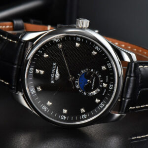 Longines Master Moonphase 40MM GF Black Dial Diamond Marker Black Leather Strap A899 - Image 21