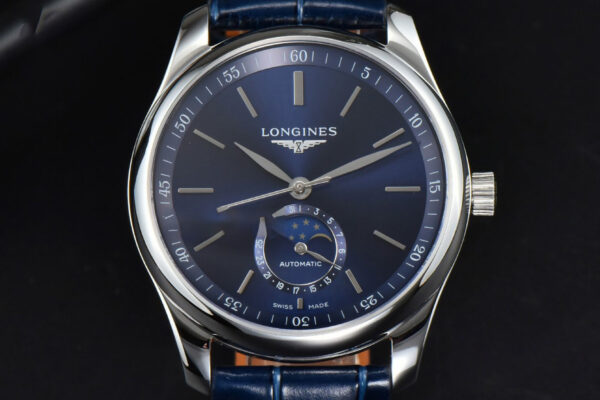 Longines Master Moonphase 40MM GF Blue Dial Stick Marker Blue Leather Strap A899