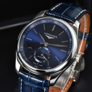 Longines Master Moonphase 40MM GF Blue Dial Stick Marker Blue Leather Strap A899 - Image 4
