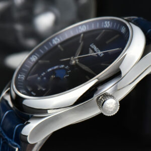 Longines Master Moonphase 40MM GF Blue Dial Stick Marker Blue Leather Strap A899 - Image 9